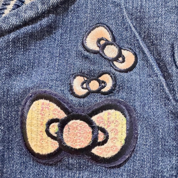 Vtg Kids Girls Hello Kitty 5T Denim Bomber Jacket Blue Sequin Bow Zipper Charm - Picture 3 of 16